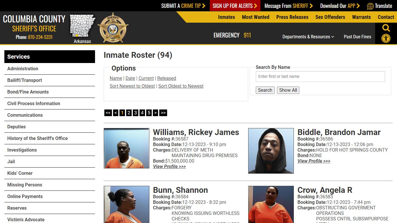 Inmate Roster (92) - Columbia County Sheriff AR